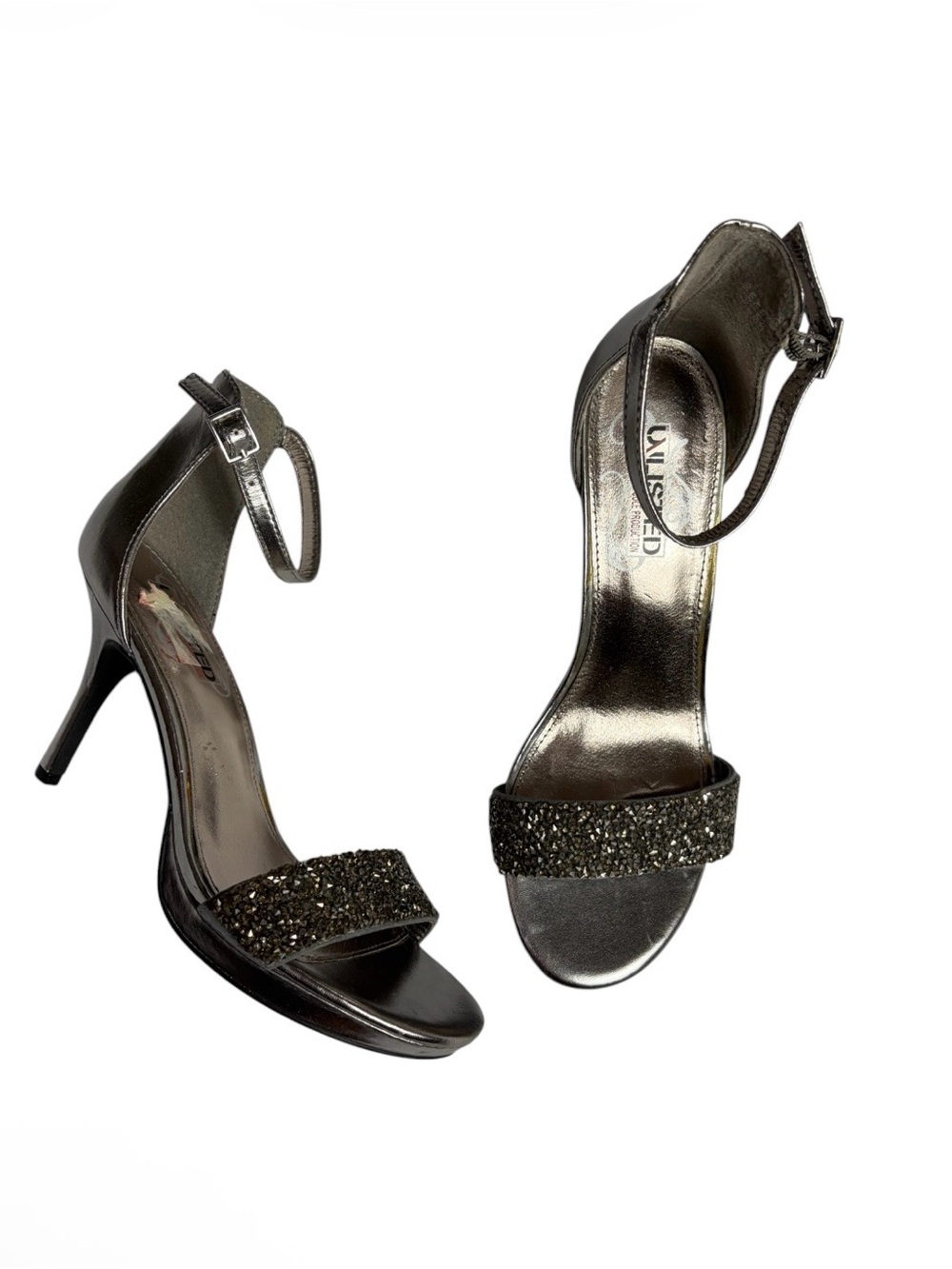 Unlisted Just dance 2 silver beaded ankle strap heels size 7.5 M